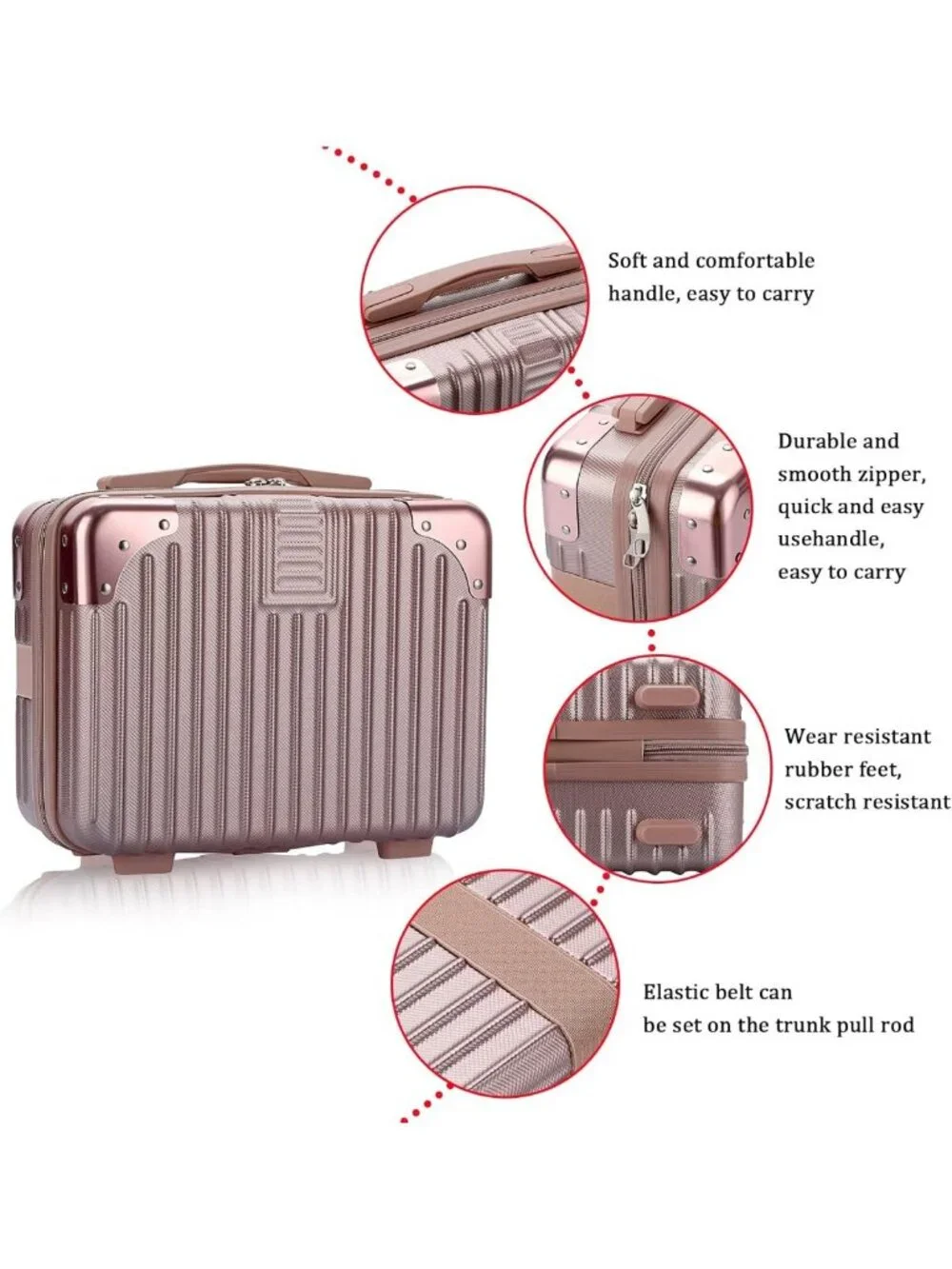 Portable Hard Shell Cosmetic Travel Case - Mini Makeup Suitcase with Elastic